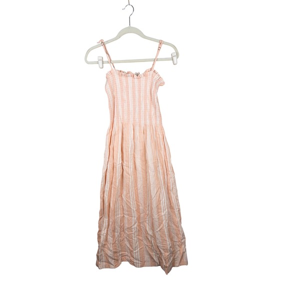 Faherty Dresses & Skirts - Faherty Peach Striped Smocked Organic Cotton Midi Dress Adjustable Straps Small